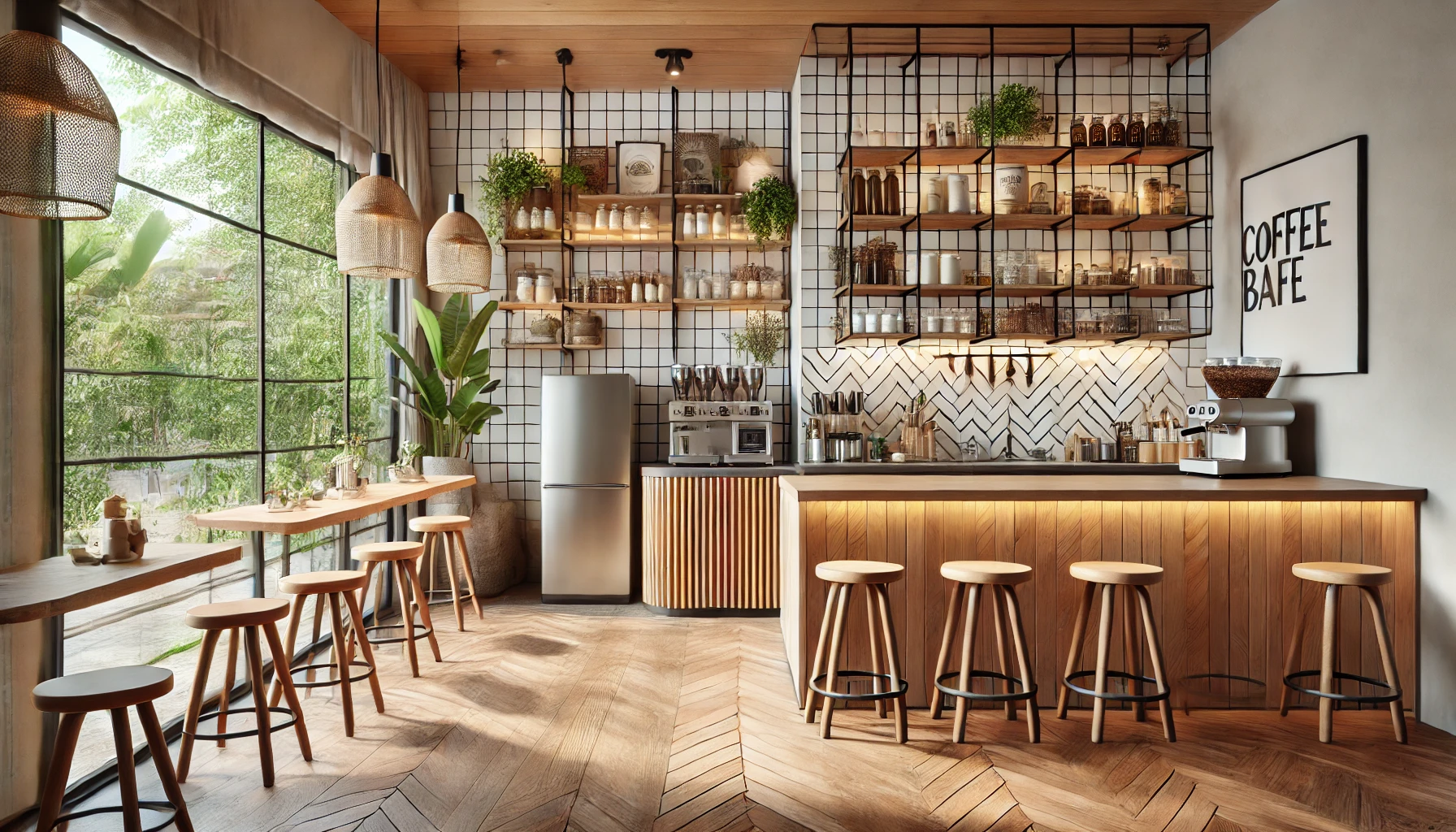 Kitche set mini bar pada interior cafe terlihat lebih mewah
