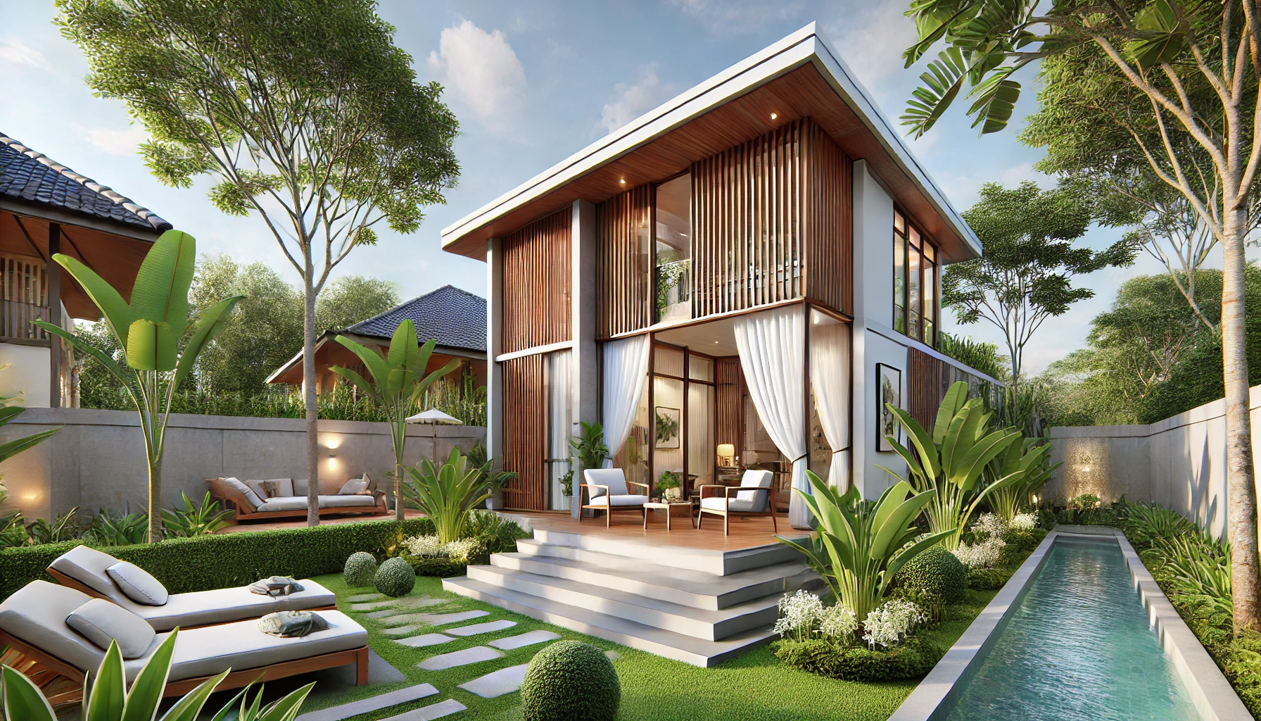 model desain villa minimalis dengan konsep tropis